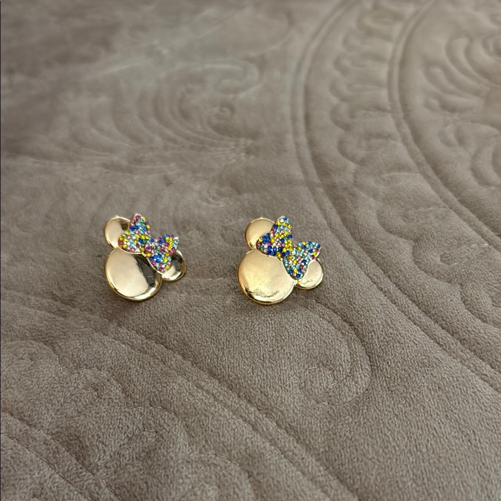 BaubleBar Minnie Mouse Gold Earrings with Colorful Bow